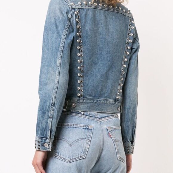 COH Cleo Embellished Studded Button Front Denim Jean Jacket Blue S - Picture 12 of 14